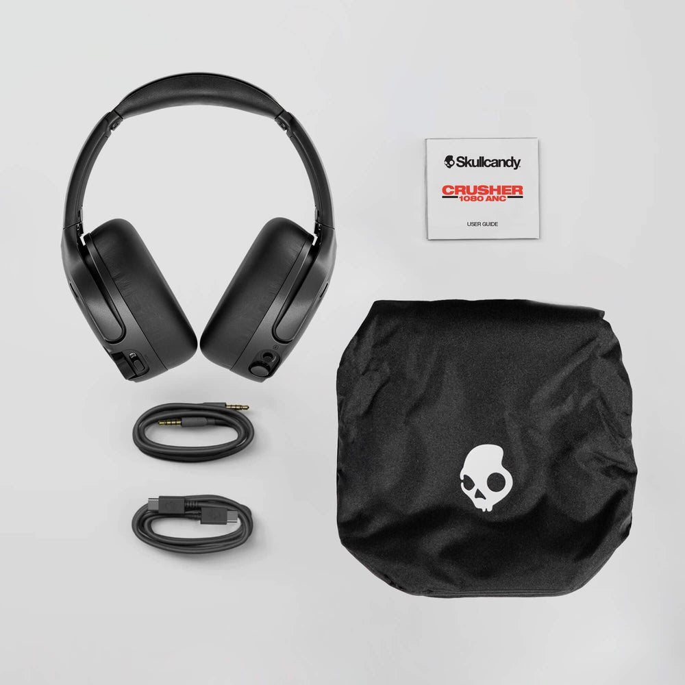 Skullcandy Crusher 1080 showing charging port and cable for rapid-charge playback boost