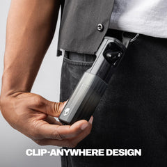 Skullcandy earbud worn in ear demonstrating secure fit while active