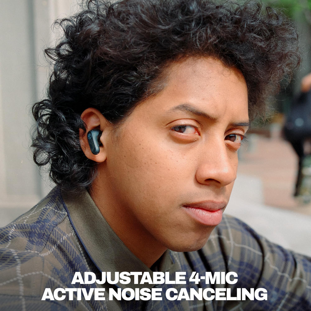 Skullcandy charging case open displaying earbuds and long battery convenience