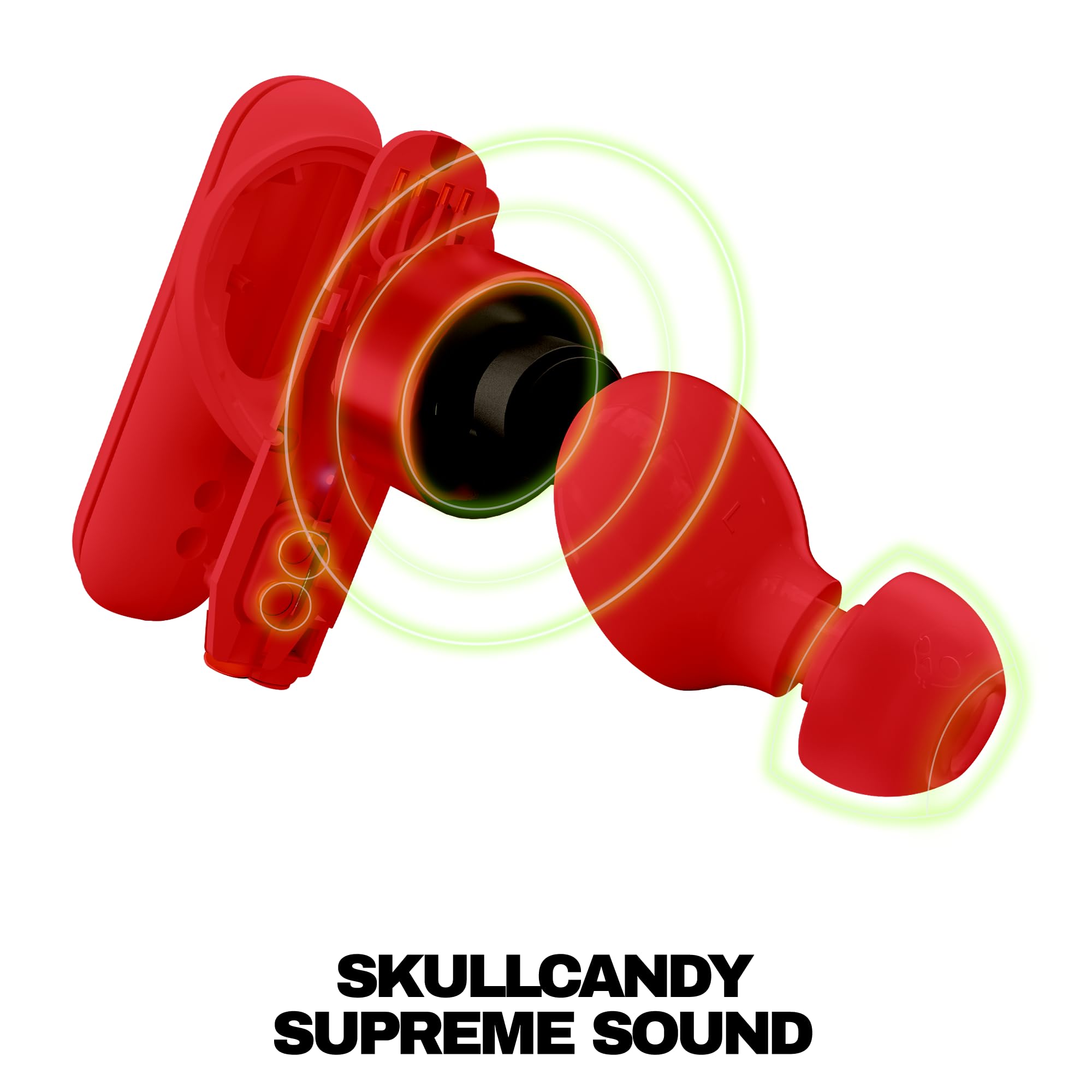 Skullcandy Smokin’ Buds charging case beside keys to show compact scale