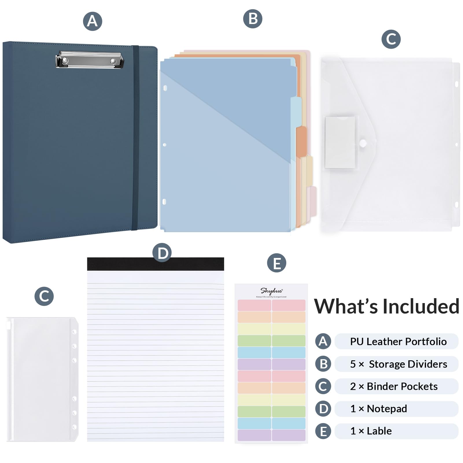 SKYDUE close-up of metal clipboard clip and 1-inch rings for reliable paper grip and frequent use