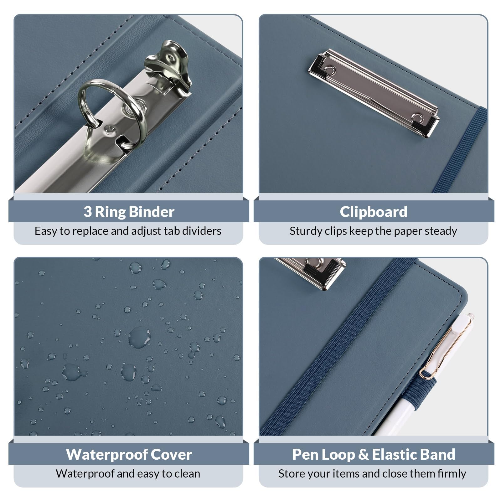 SKYDUE binder beside a backpack to show compact size and easy portability