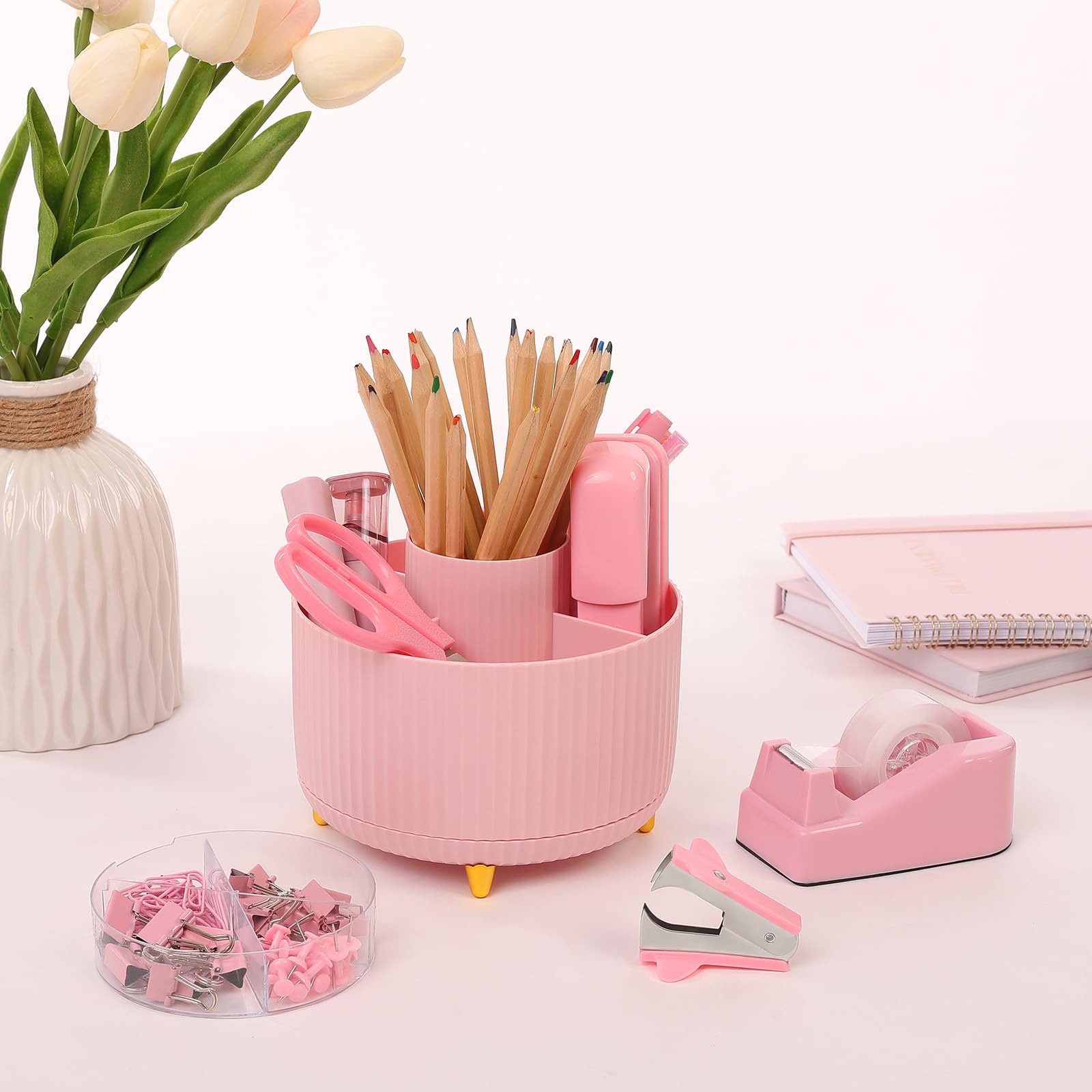 SKYDUE binder clips paper clips and push pins container showing tidy storage