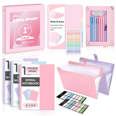 SKYDUE front view of pink binder set showing neat organization benefit