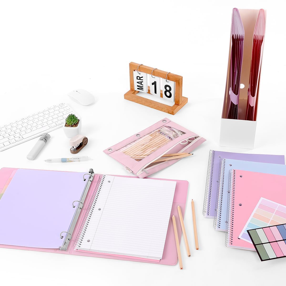 SKYDUE binder and folder beside ruler showing size and portability benefit