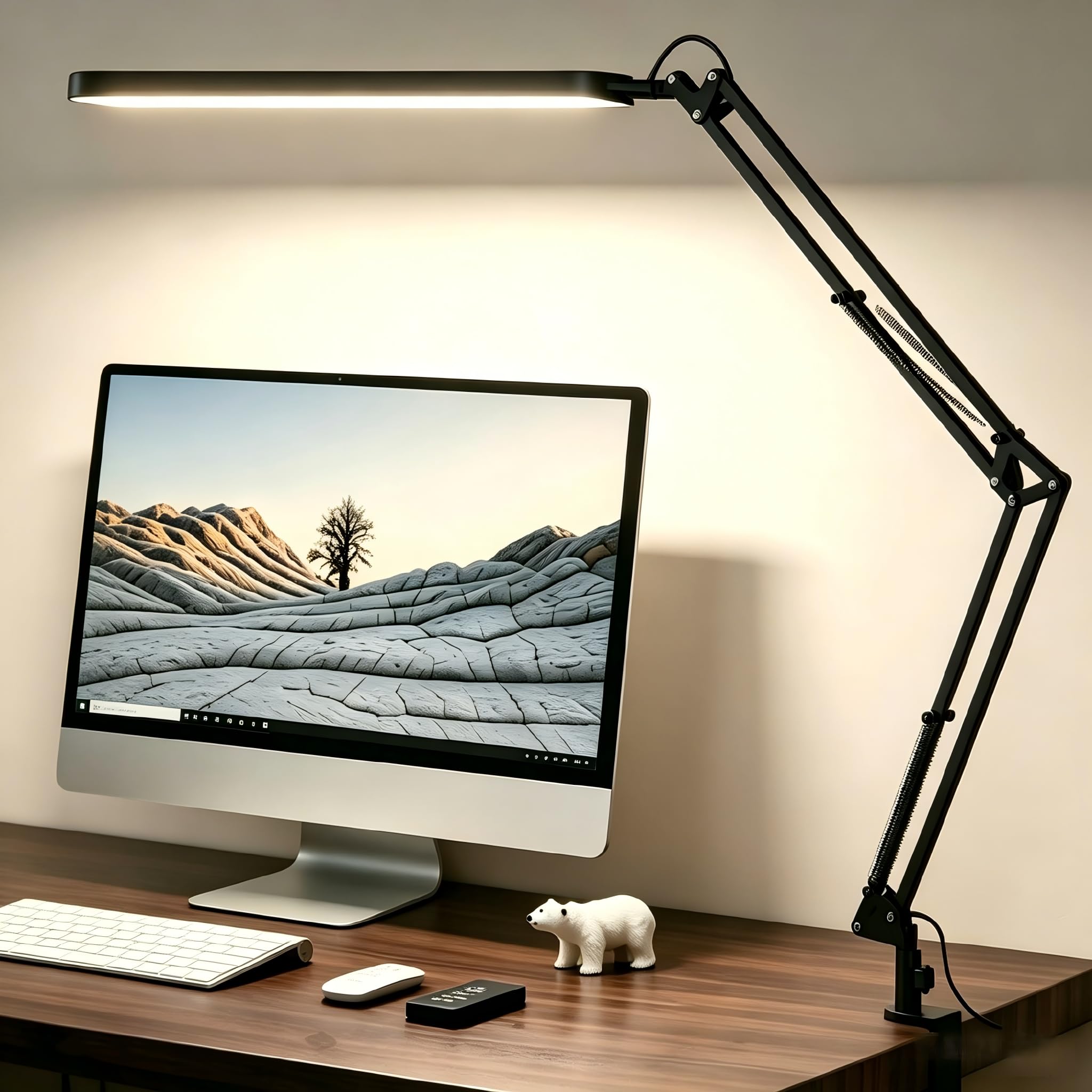 SKYLEO desk lamp front view showing even LED illumination and clarity