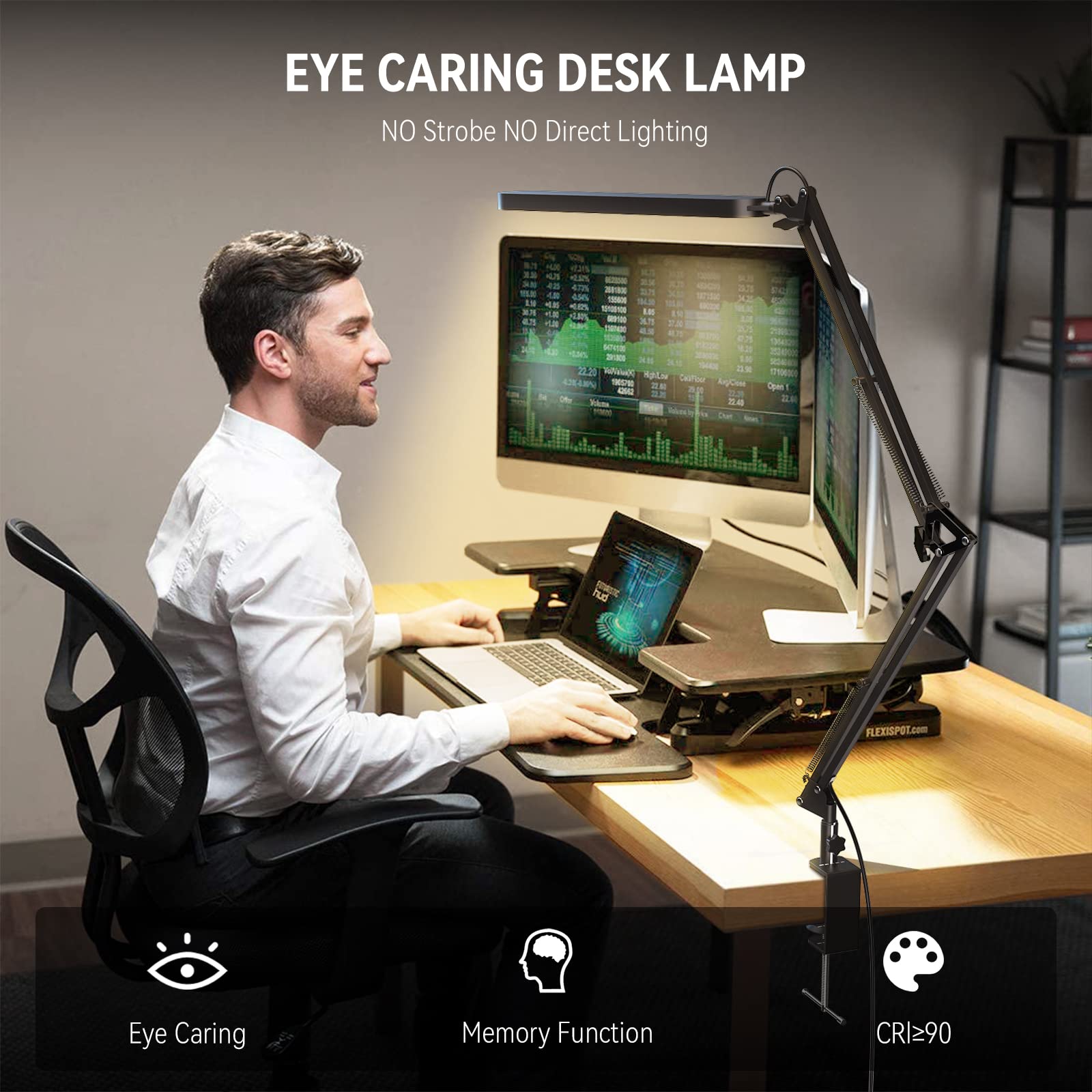 SKYLEO lamp beside laptop showing compact size and workspace fit