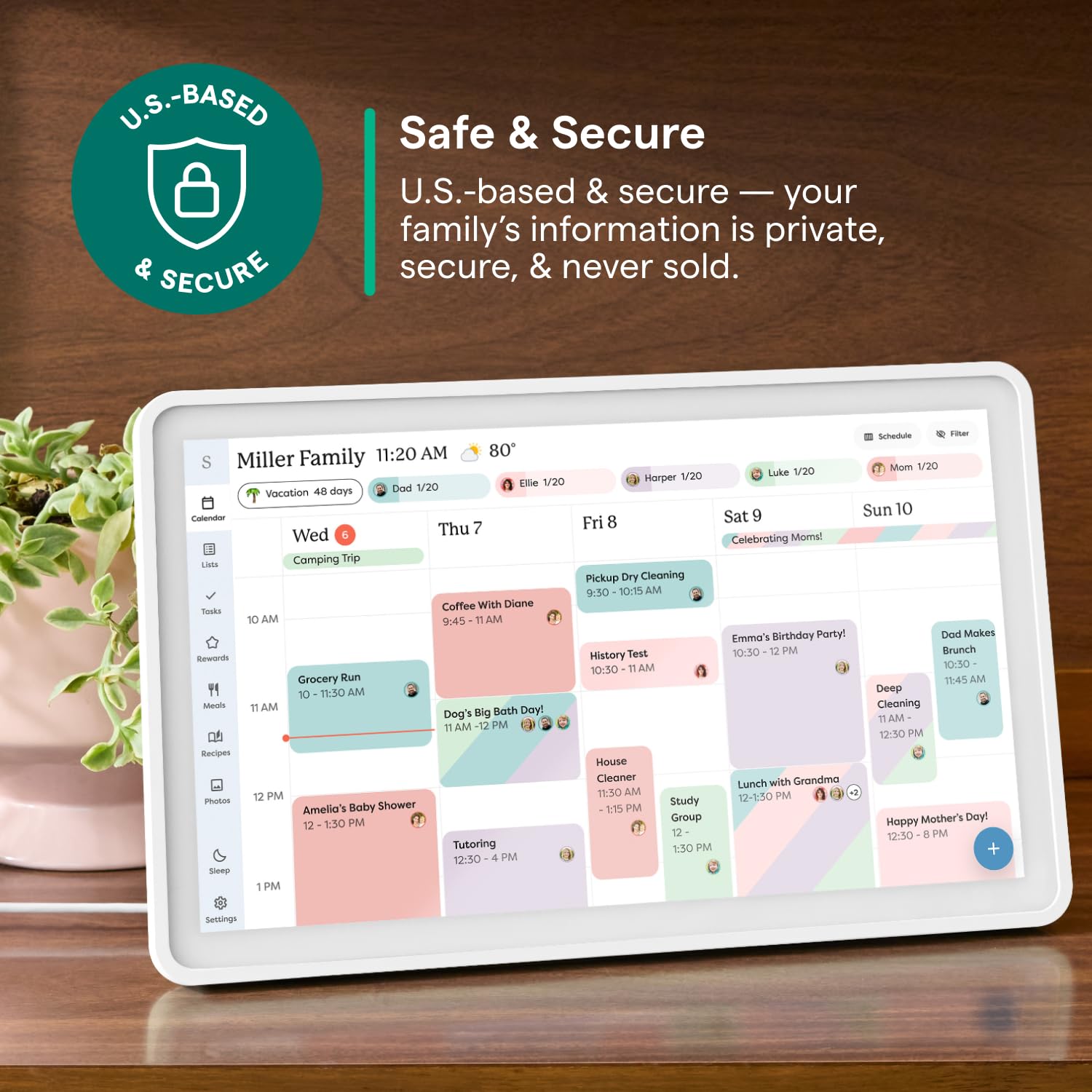 Skylight calendar syncing with phone app on screen, enables fast remote updates and shared schedules.