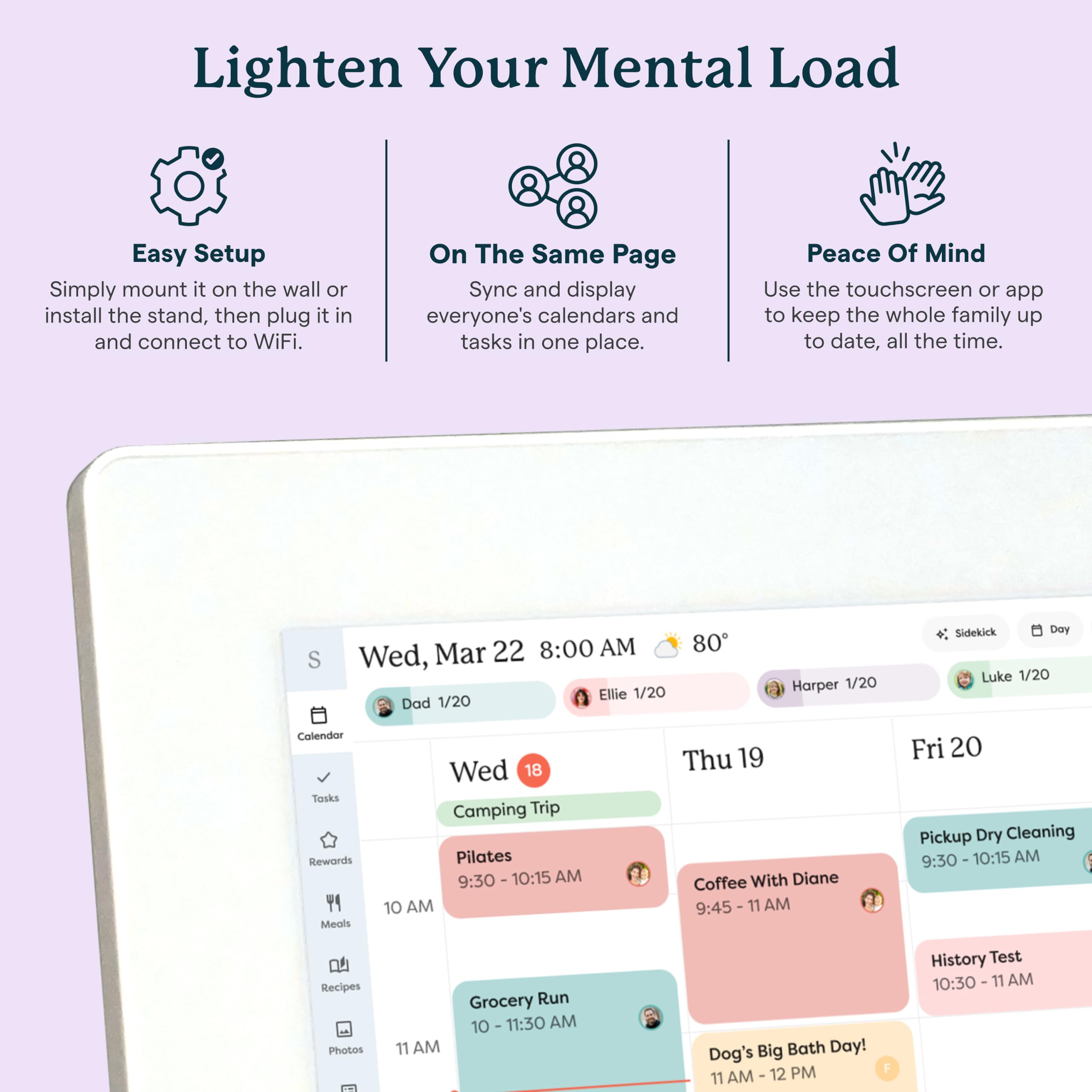 Skylight Calendar Mini placed on a kitchen counter providing an always-on shared planning hub