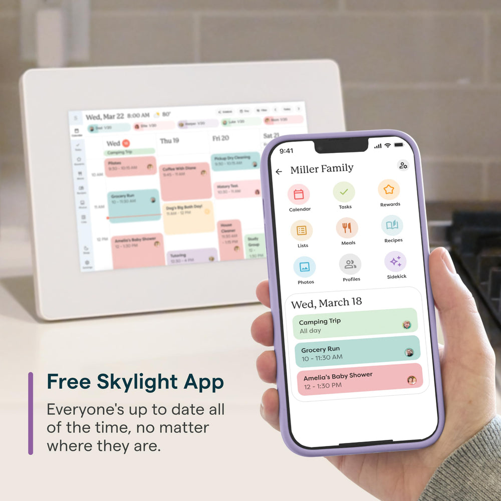 Skylight week view displaying events with automatic weather forecast to aid daily planning