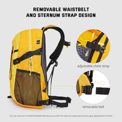 SKYSPER front webbing and anti-theft zipper pocket highlighting secure organization on the go