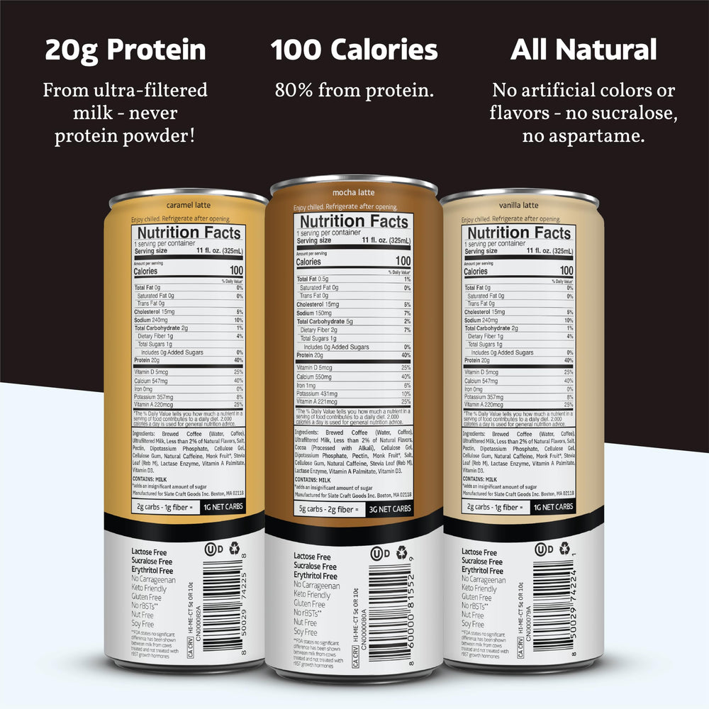 Slate canned lattes inside a backpack showing on-the-go protein and caffeine convenience