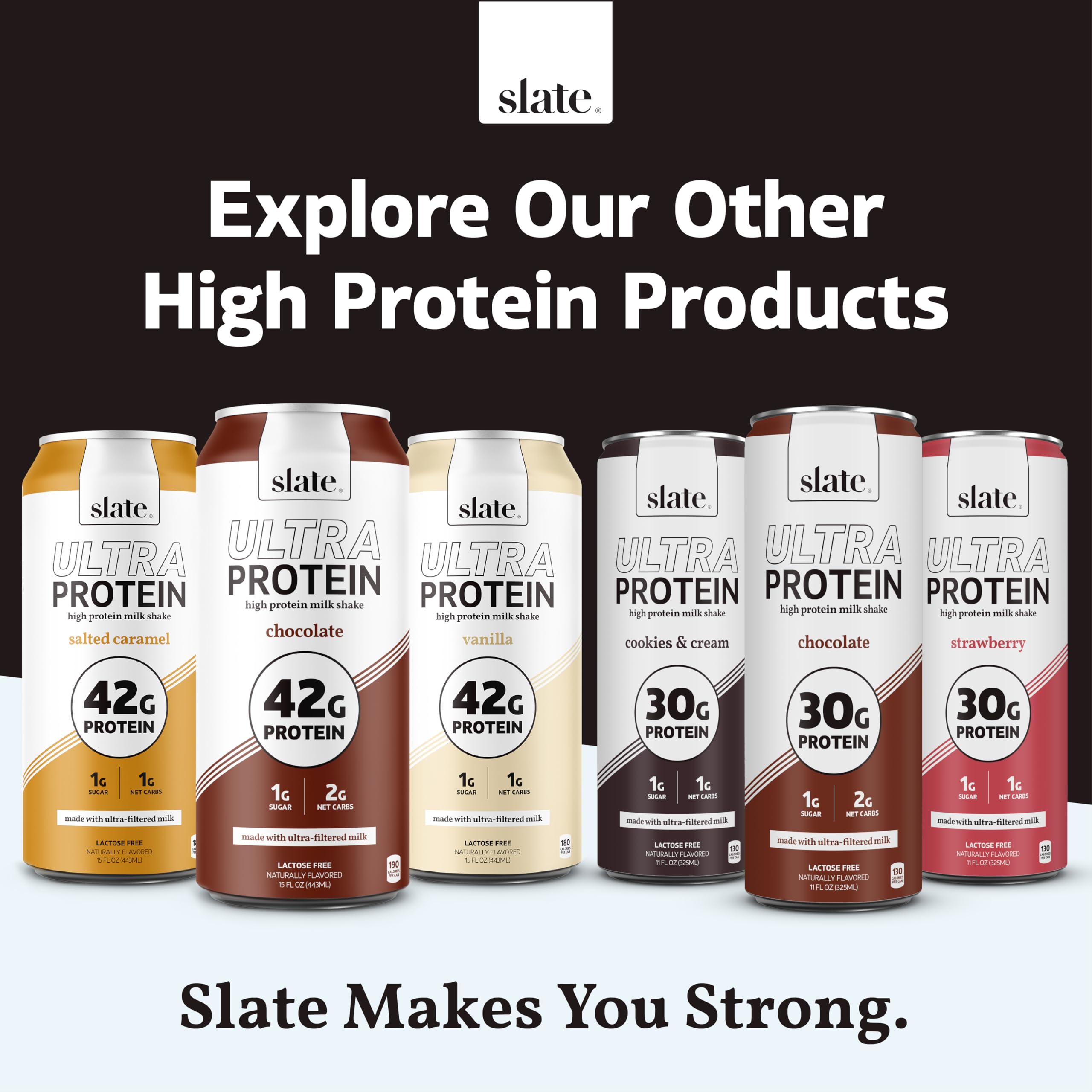 Slate nutrition label detail showing protein, sugar, and lactose-free information