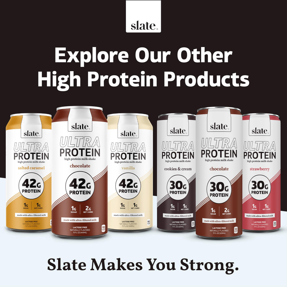 Slate nutrition label detail showing protein, sugar, and lactose-free information