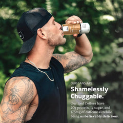 Slate vanilla latte can top view emphasizing creamy taste and low sugar