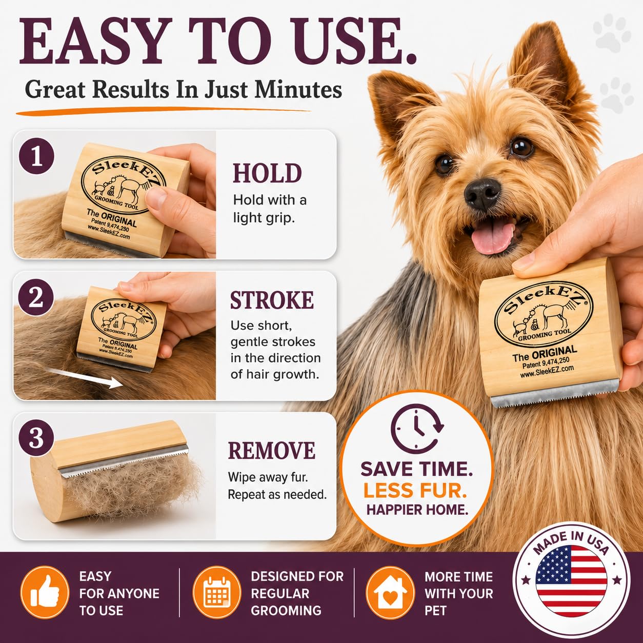 SleekEZ brush head with collected fur ready for easy disposal