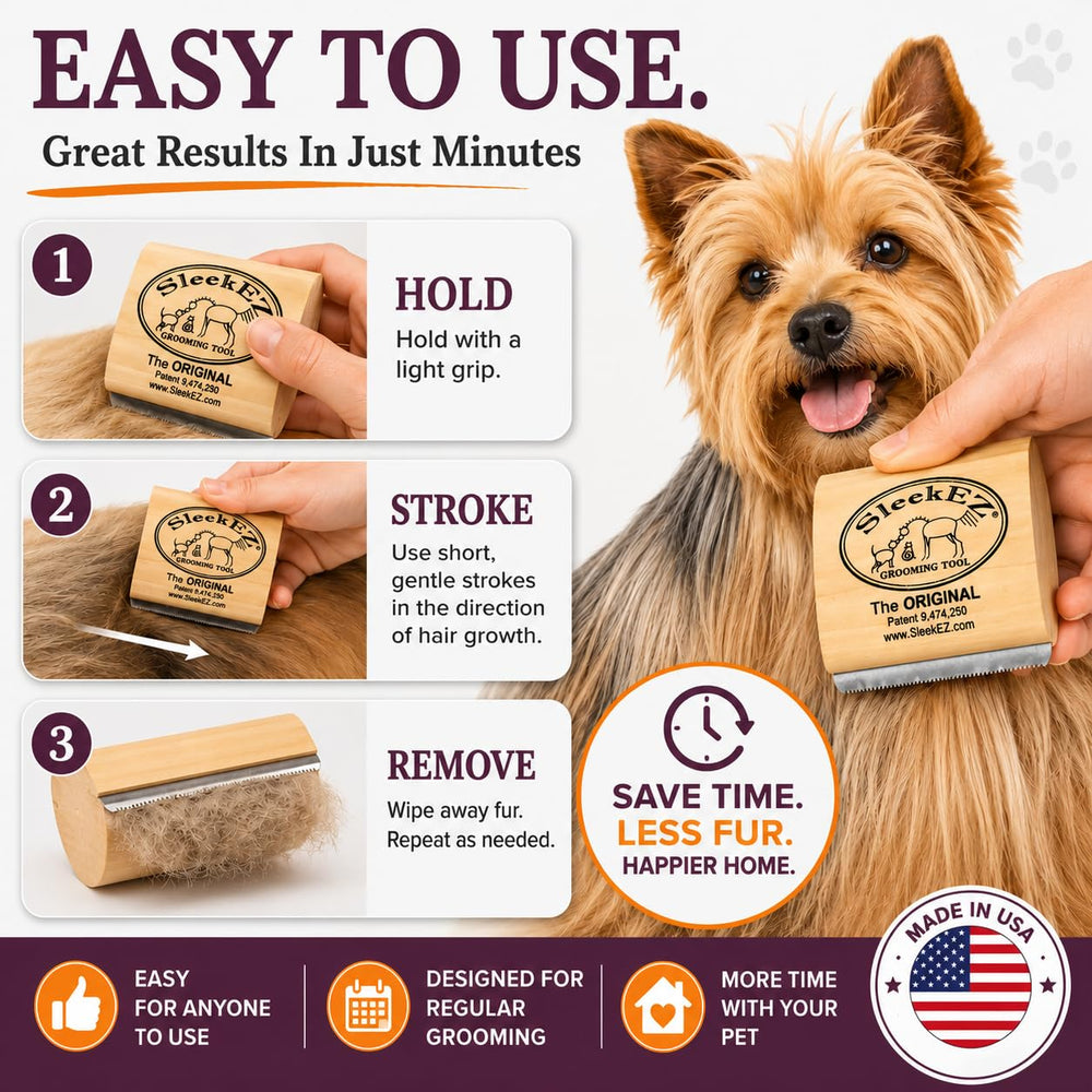 SleekEZ brush head with collected fur ready for easy disposal