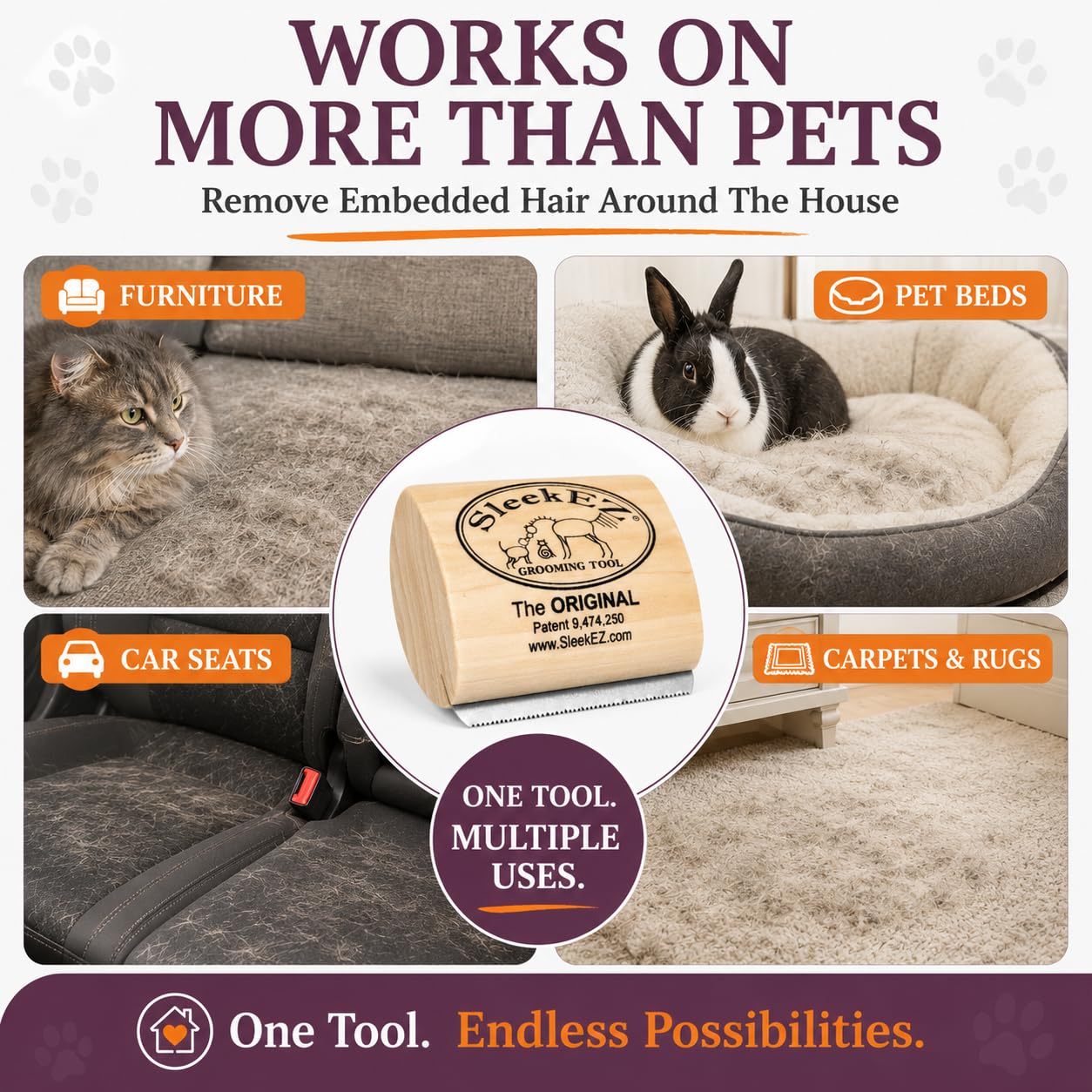 SleekEZ lifting undercoat fibers to reduce matting and loose hair