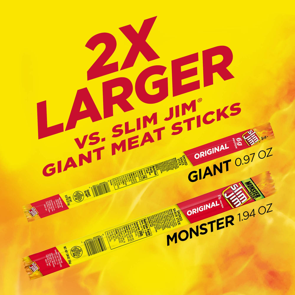 Slim Jim open box revealing individually wrapped Monster sticks for easy access
