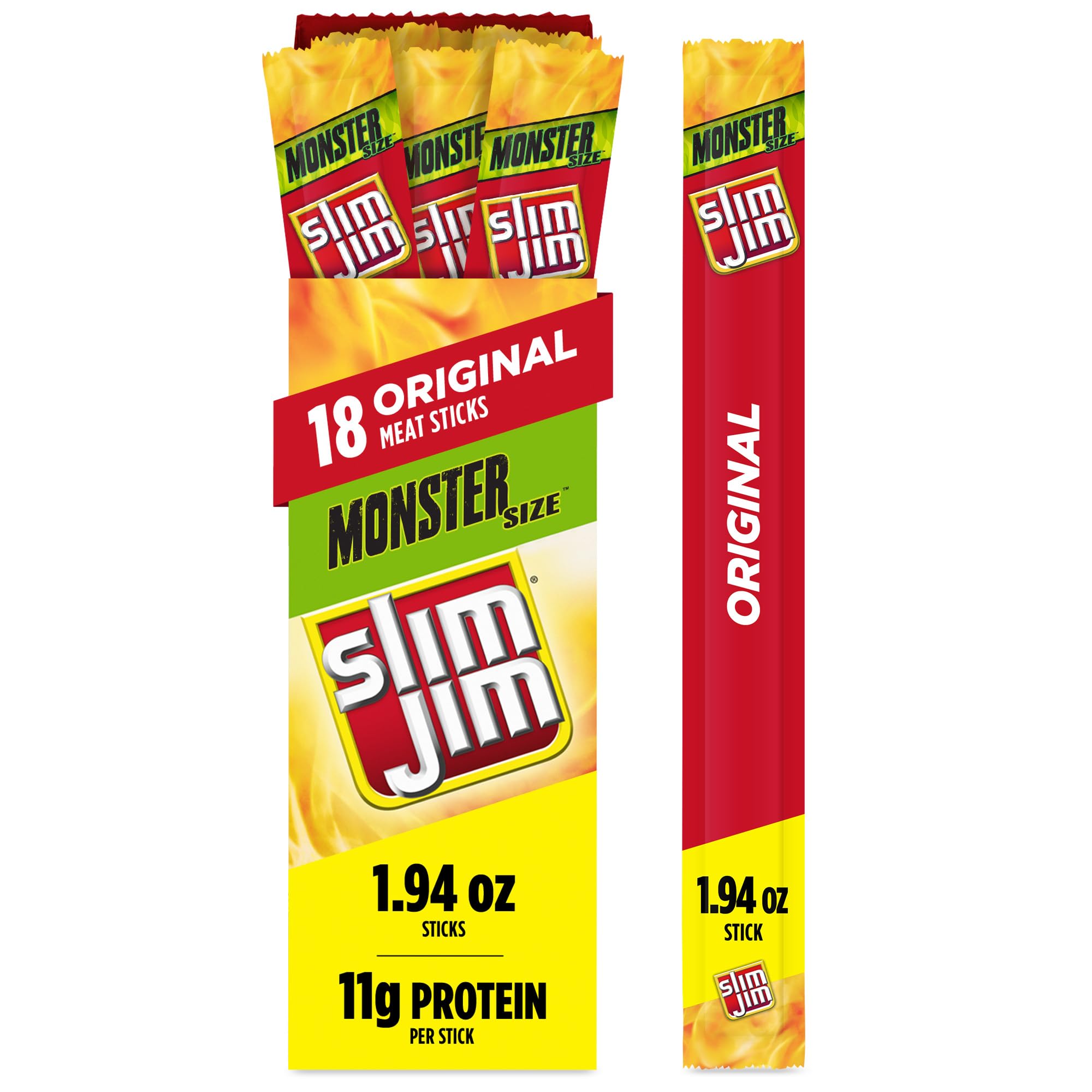 Slim Jim front packaging showing 18-count box and bold branding for convenience