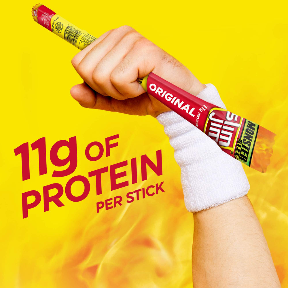 Slim Jim sticks in a backpack pocket demonstrating convenient on-the-go snacking