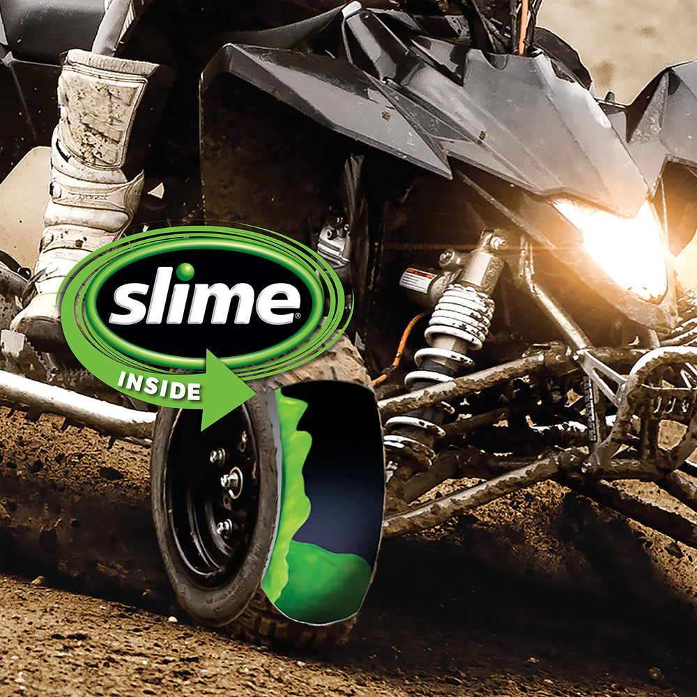 Slime sealant installed in an ATV tire demonstrating puncture protection
