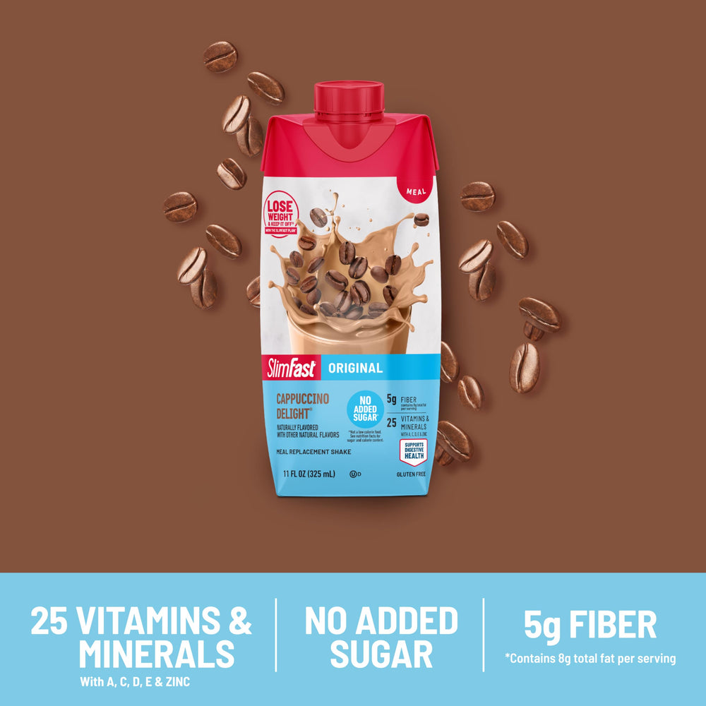 SlimFast bottle beside a 100-calorie snack to show meal pairing