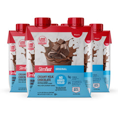SlimFast front packaging showing creamy milk chocolate flavor for quick meals