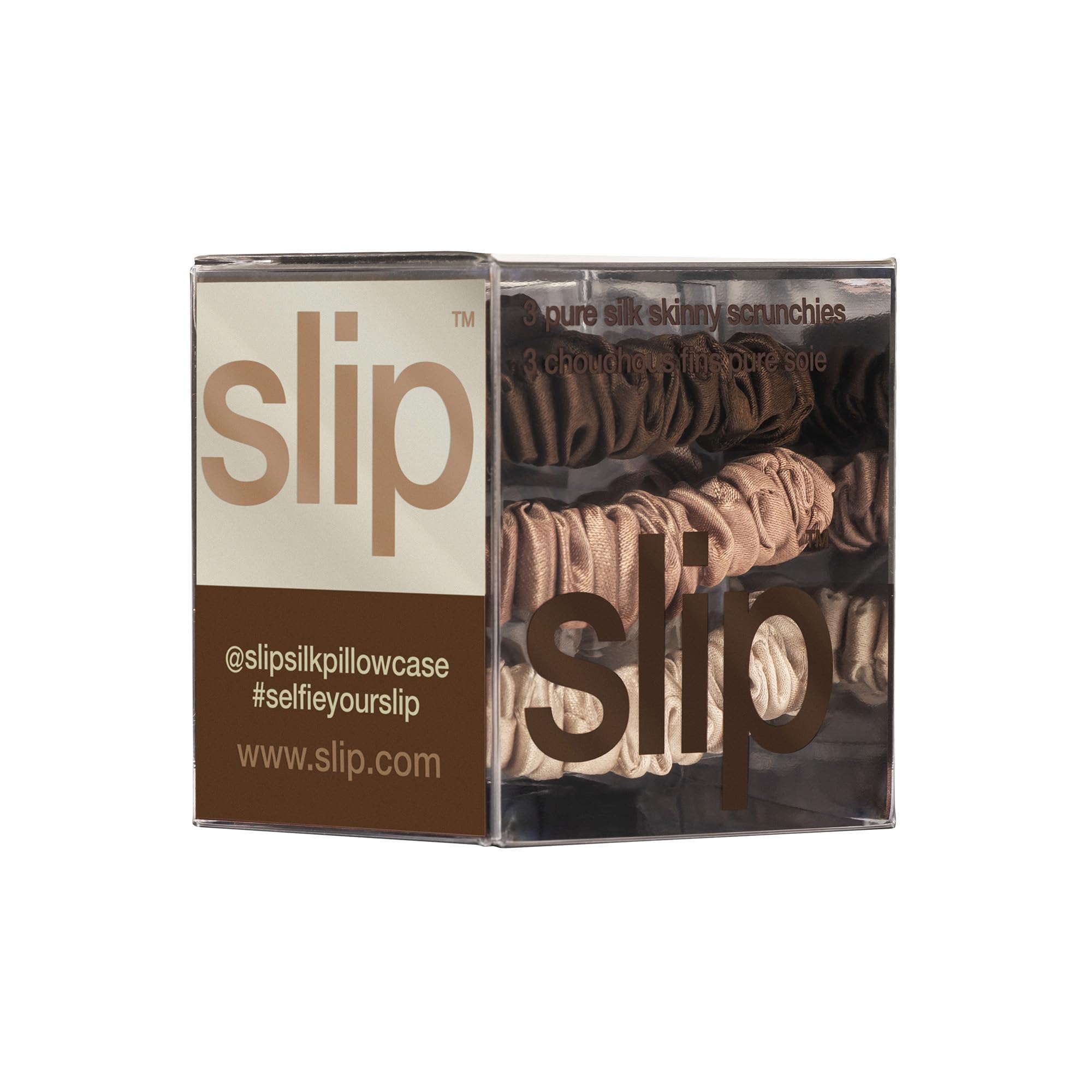 SLIP scrunchie worn in hair side profile illustrating low-profile, anti-crease benefit