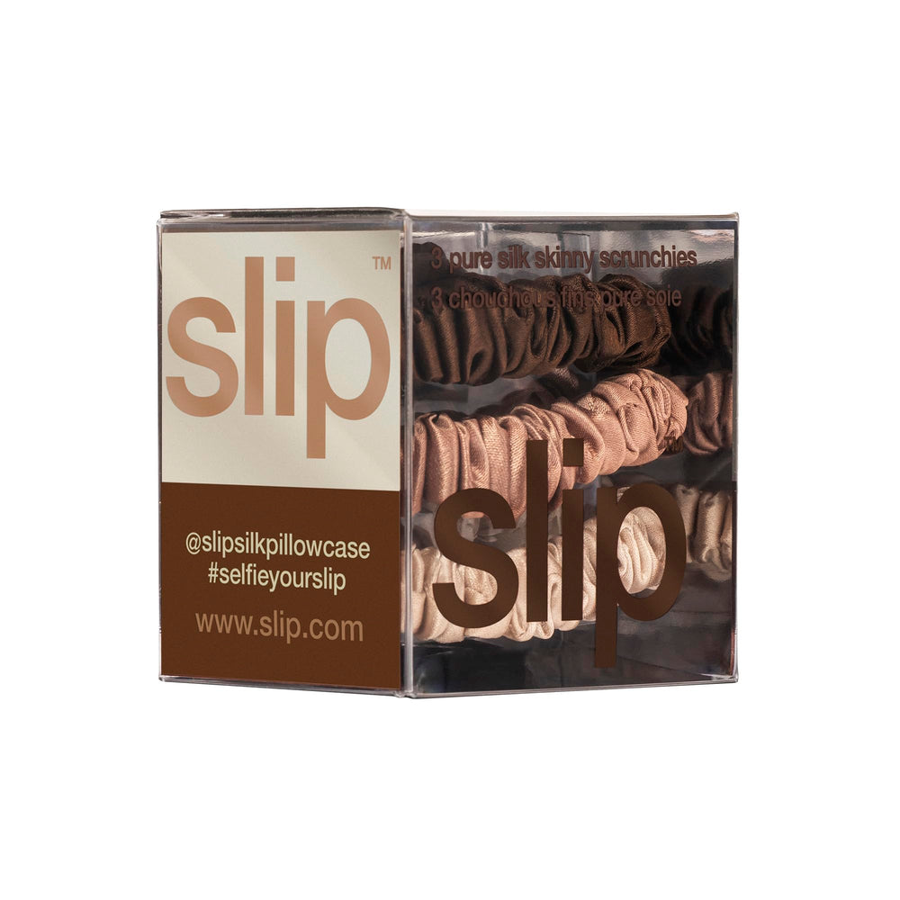 SLIP scrunchie worn in hair side profile illustrating low-profile, anti-crease benefit