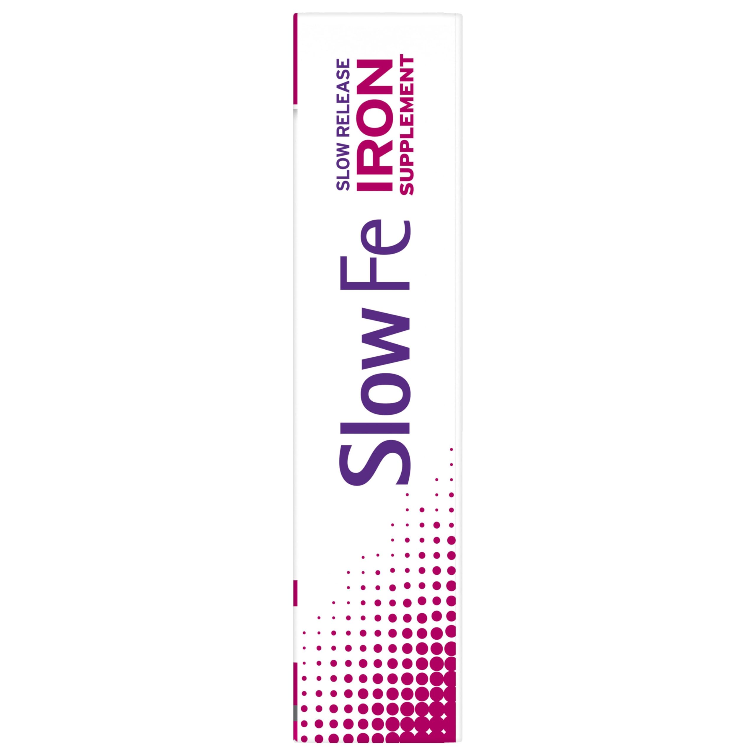 Slow Fe 60-count bottle side view displaying quantity for month-long supply