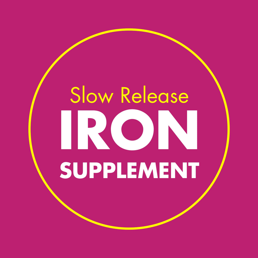 Slow Fe tablet close-up highlighting size and smooth texture for easy swallowing