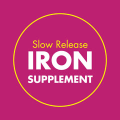 Slow Fe tablet close-up highlighting size and smooth texture for easy swallowing