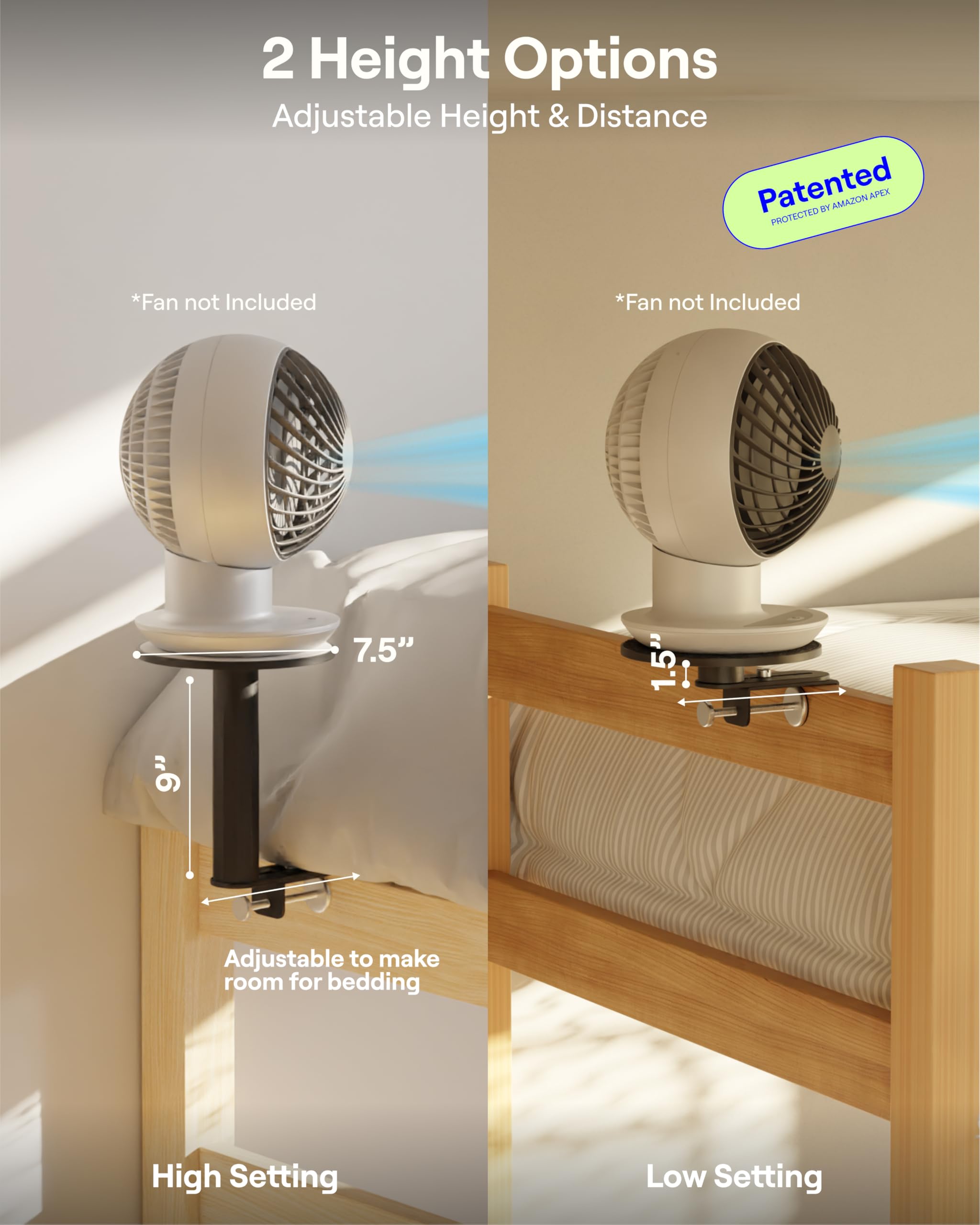 Smallish FanShelfie with a fan mounted from the side demonstrating adjustable height and airflow control