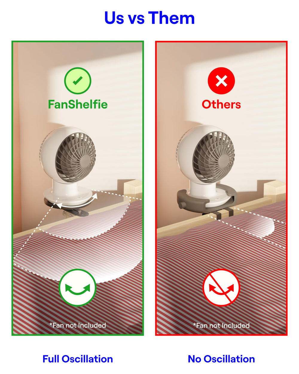 Smallish FanShelfie next to a ruler showing scale and compatibility with common bed rails