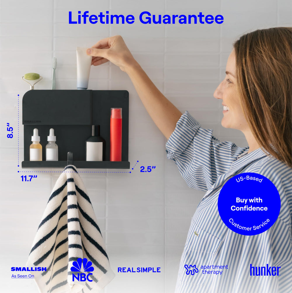 Smallish in dorm room setting illustrating stylish organization and renter-friendly benefit
