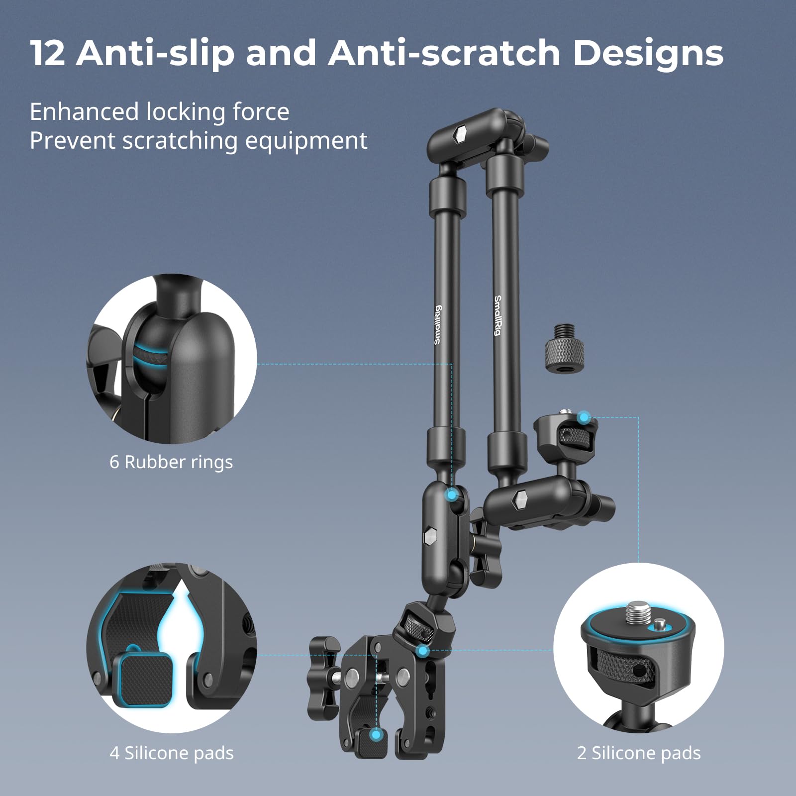 SMALLRIG arm next to ruler to show 22-inch scale and reach