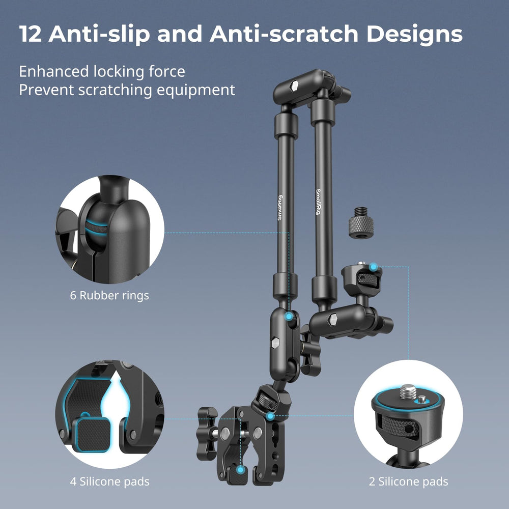 SMALLRIG arm next to ruler to show 22-inch scale and reach