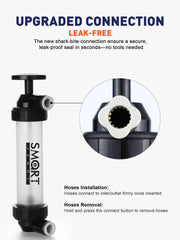 SMART JERRY clear hoses displayed to show flexible reach and easy routing benefit