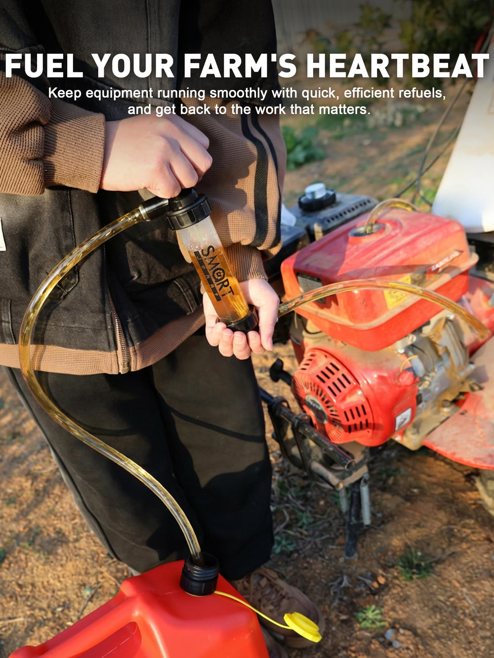SMART JERRY next to a standard gas can showing compact size and portability benefit