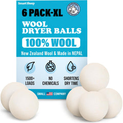 Smart Sheep front packaging showing six XL wool dryer balls and eco benefits