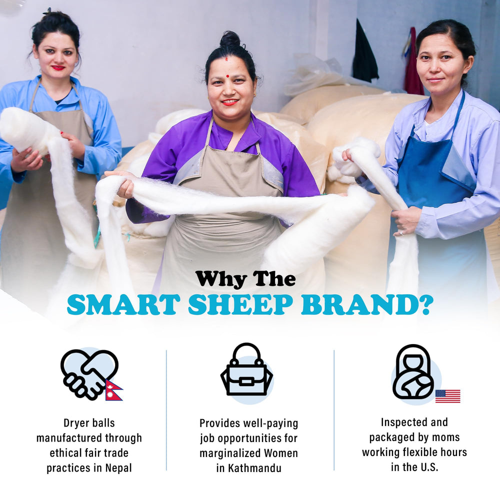 Smart Sheep balls with baby clothes in basket showing gentle on baby fabrics