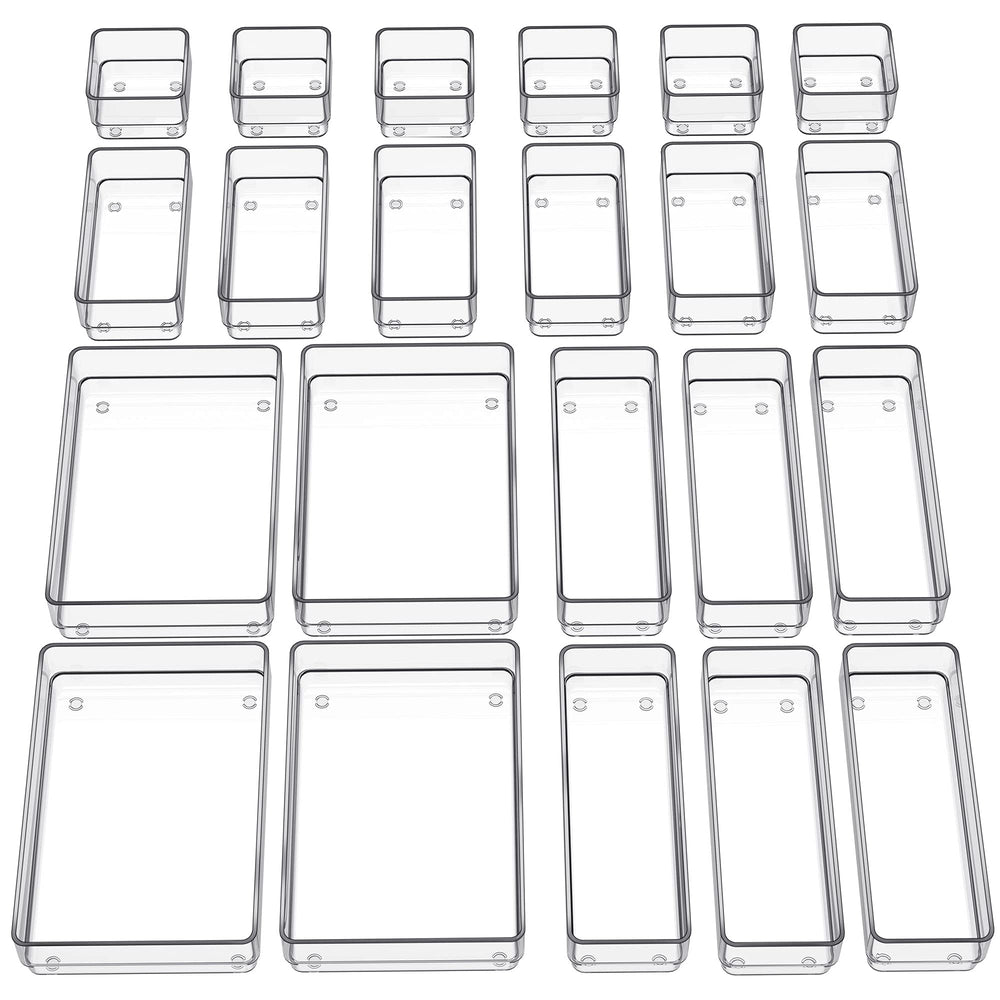 SMARTAKE front view of 22-piece clear organizer set showing all sizes for quick selection