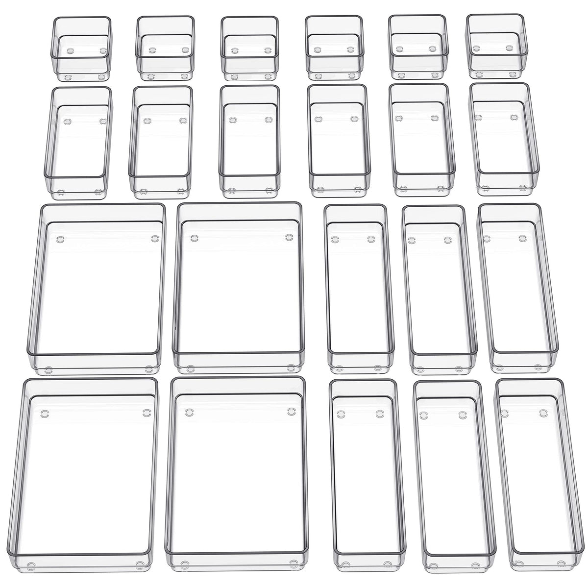 SMARTAKE front view of 22-piece clear organizer set showing all sizes for quick selection