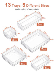 SMARTAKE top-down layout displaying the five tray sizes for customizable organization