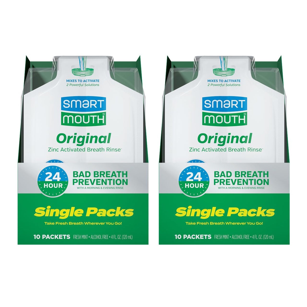 SmartMouth front packet showing branding and mint flavor for confident breath