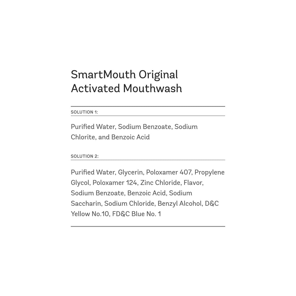 SmartMouth packet opened showing two chambers and preserved potency benefit