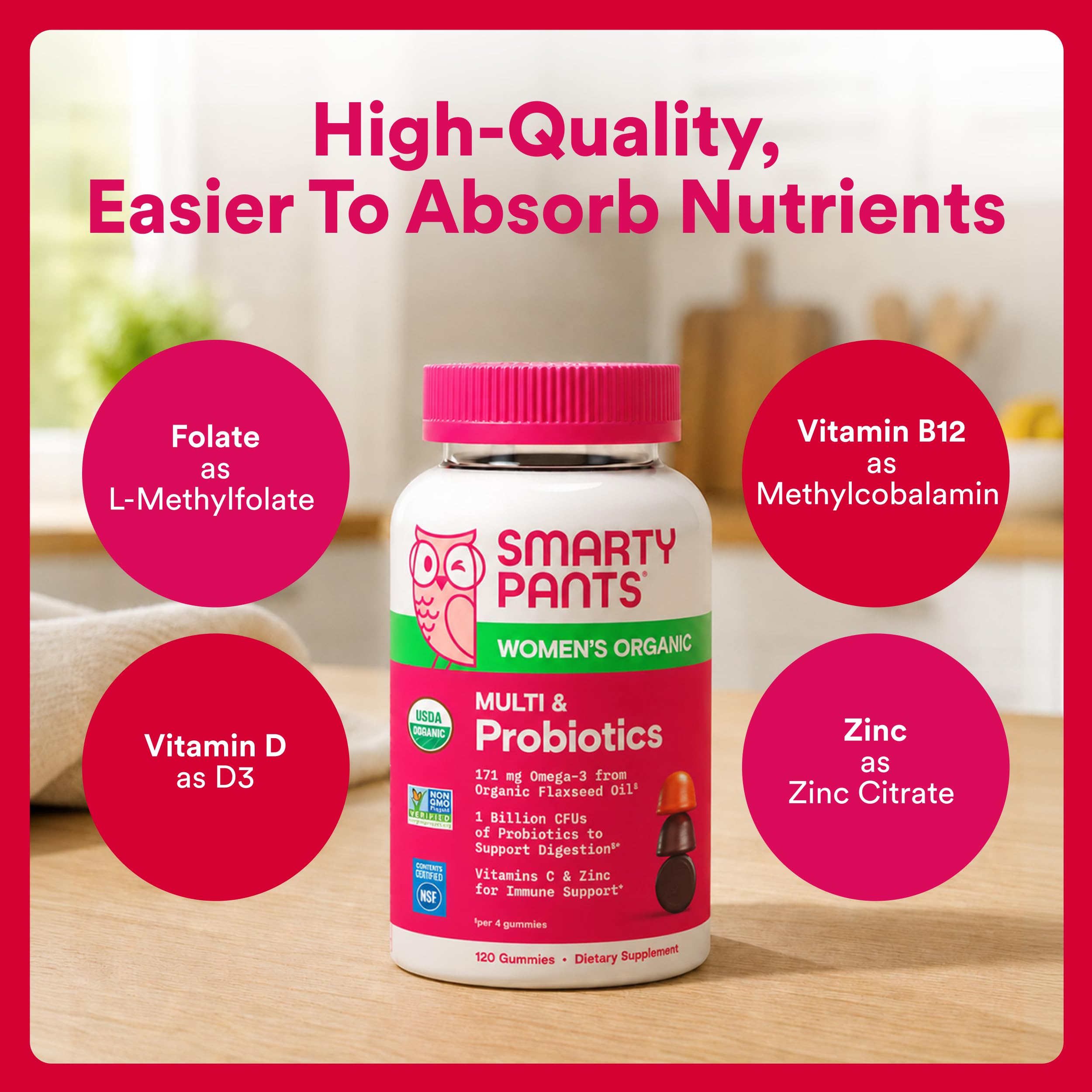 SmartyPants gummy trio showing raspberry lemon-lime grape flavors