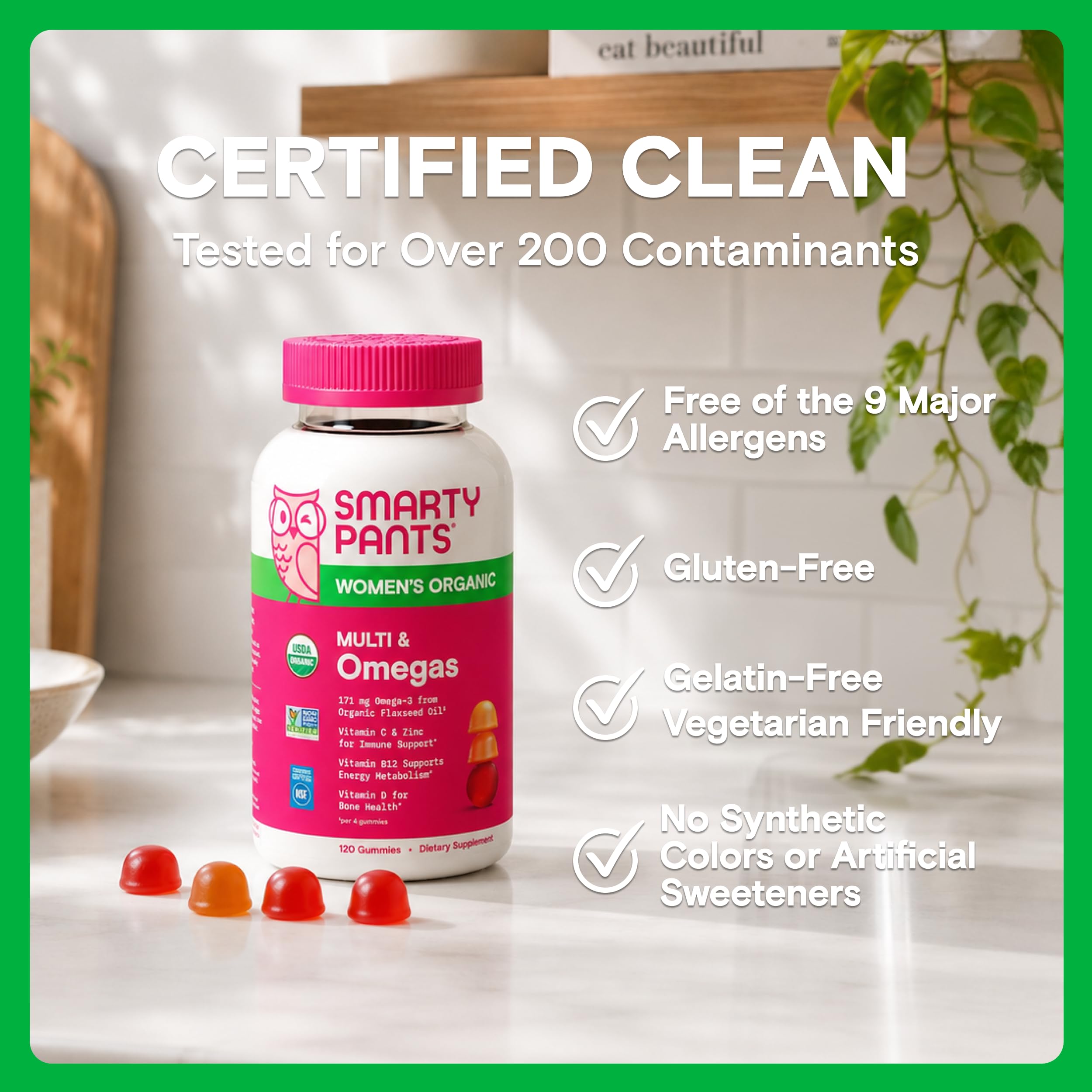 SmartyPants gummies placed beside yogurt and fruit in breakfast scene to show lifestyle fit