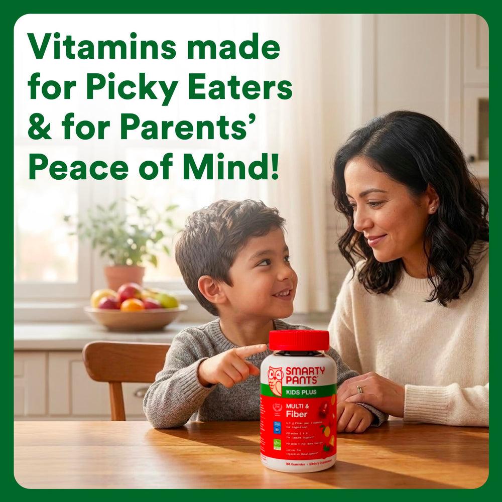 SmartyPants gummies on spoon illustrating portion control and ease